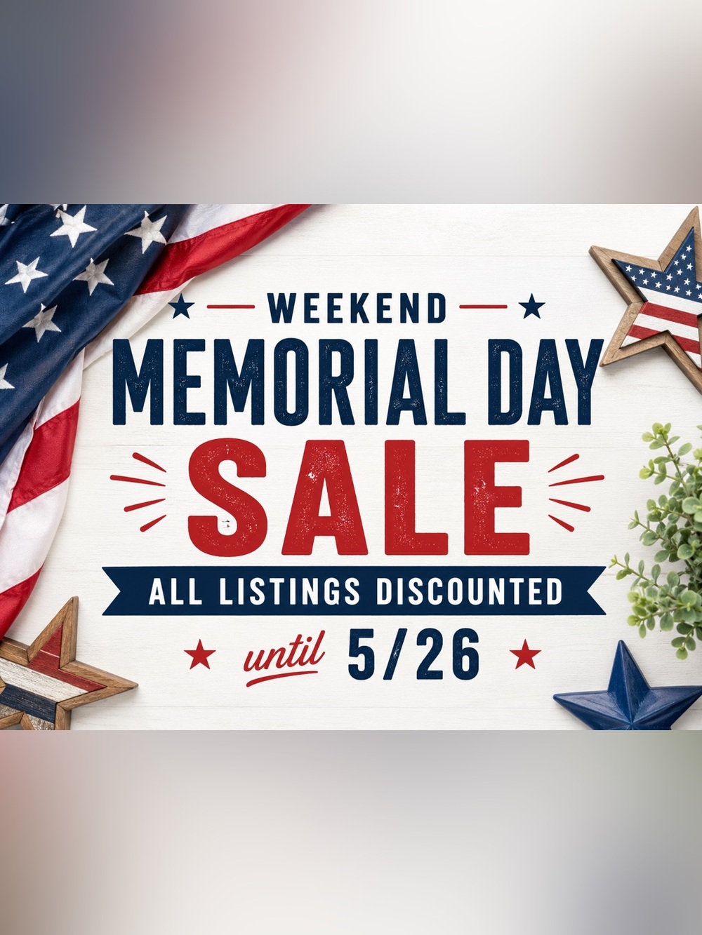 Memorial Day SALE! All items offered at discounted price until 5/26